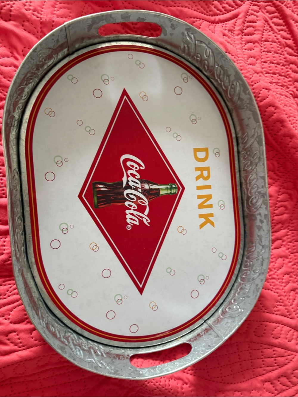 Coca-Cola Red & White Oval Serving Tray with Classic Bottle Emblem